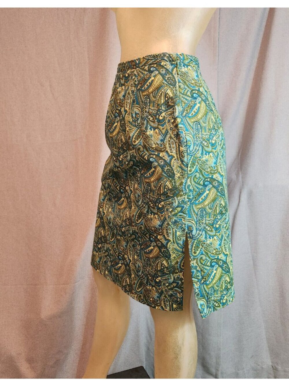 Paul Harris Design Green Paisley Knee Length Aline Skirt Womens Size 2 XSMALL - Picture 2 of 5